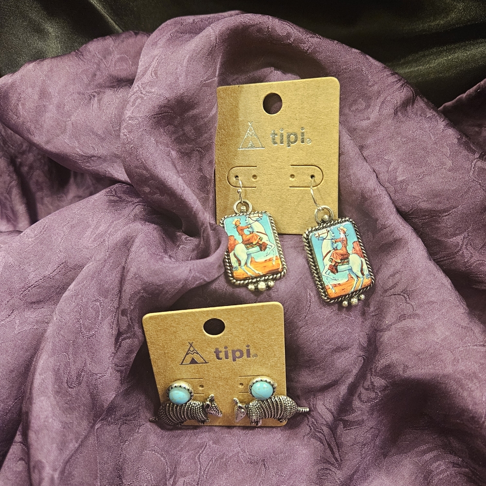 Tipi Armadillo Earrings & Western Portrait Dangle Earrings